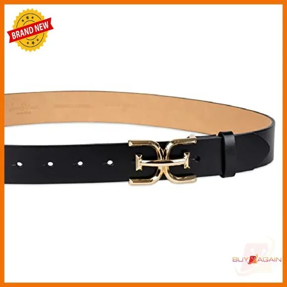 Women's Leather Belt with Logo Buckle for Jeans & Trousers